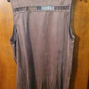 Brown Fringe Vest with Front Pockets.